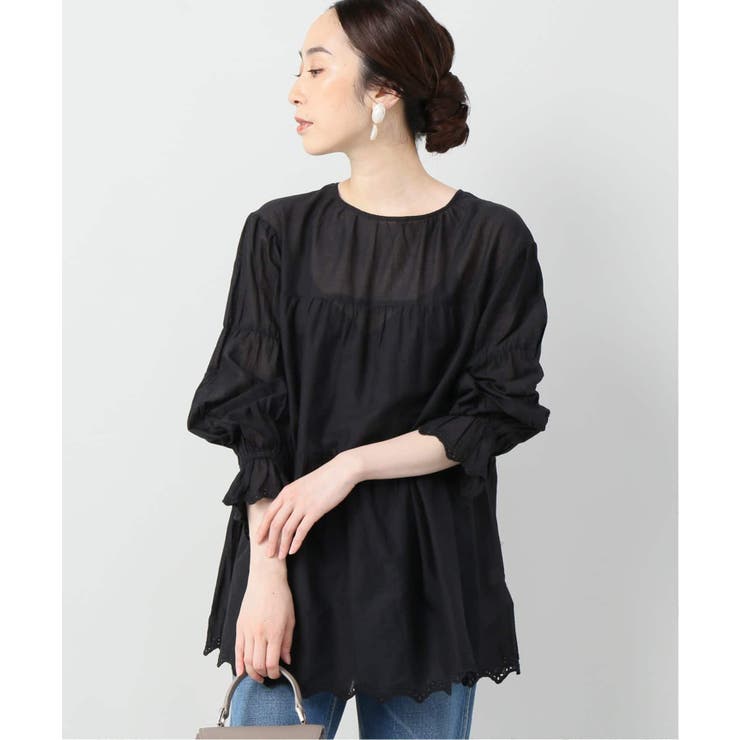 ブラック | 80ローンカットワークティアードブラウス | B.C STOCK