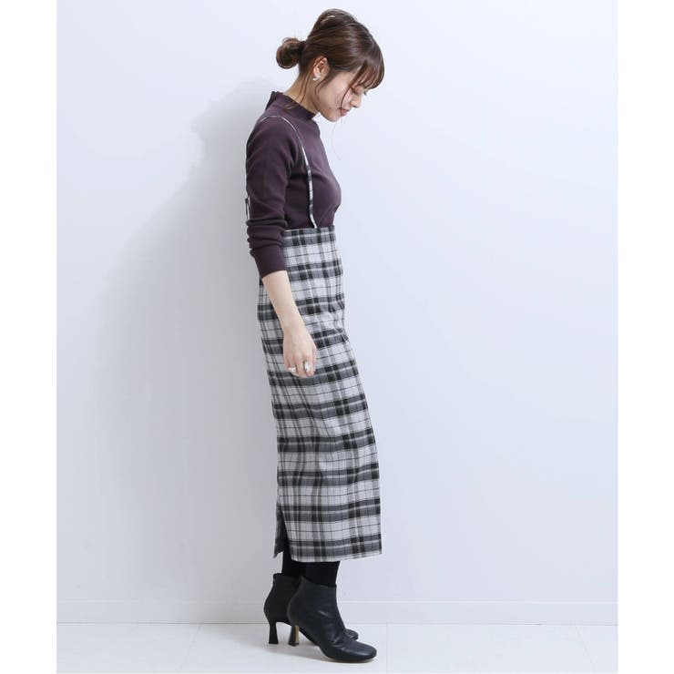 オーバーチェックショルダーストラップスカート◇[品番