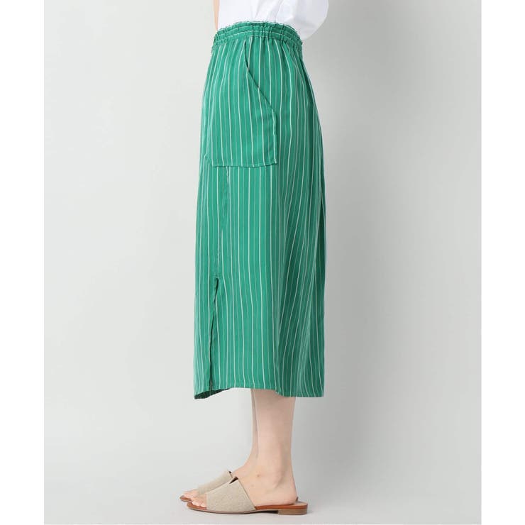 グリーンスカート ホワイトストライプ ストライプミディタイトスカート◇[品番：BYCW0006459]｜B.C
