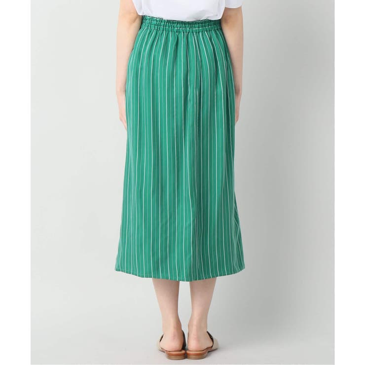 グリーンスカート ホワイトストライプ ストライプミディタイトスカート◇[品番：BYCW0006459]｜B.C
