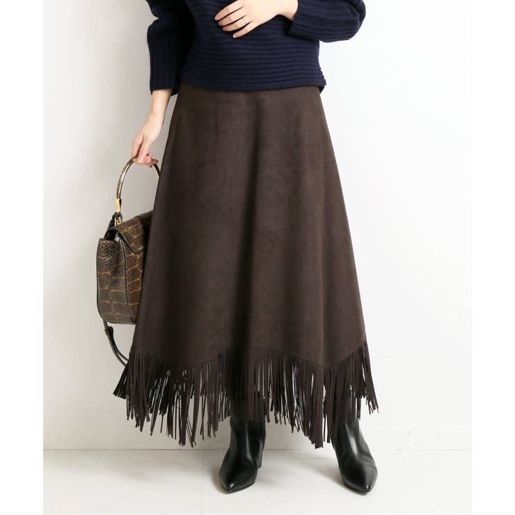 フェイクスエード フリンジフレアスカート◇[品番：BYCW0000854]｜B.C