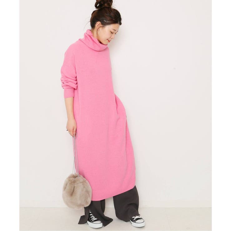 カシミヤアンゴラ混 天竺タートルネックワンピース◇[品番