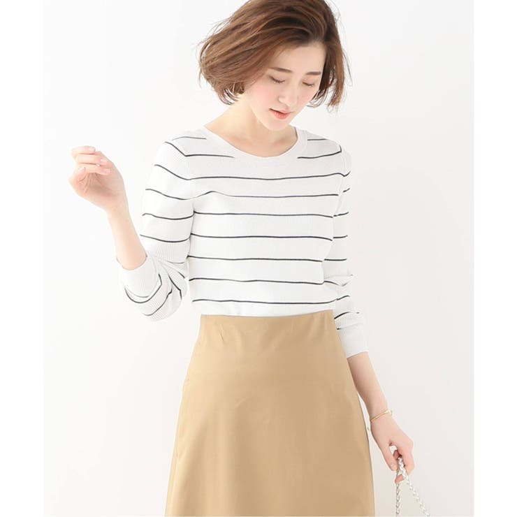 IENA】コットンリブボーダークルーネックプルオーバー◇[品番