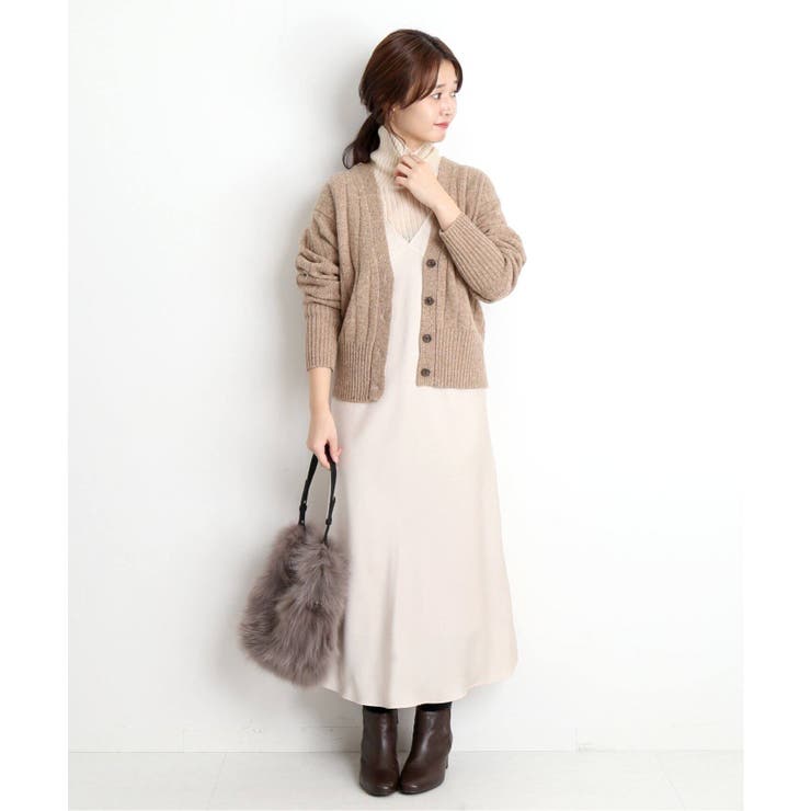 SLOBE IENA - 新品 スローブイエナ ヤク混ピンクベージュ ロングカーディガン 一部店舗・WEB限定カラーあり》リネン混Vネックカーディガン