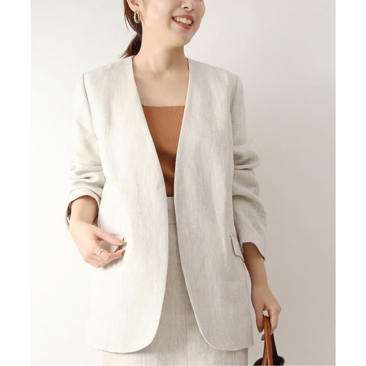 Spick and Span]リネンヘリンボーンVカラージャケット[品番