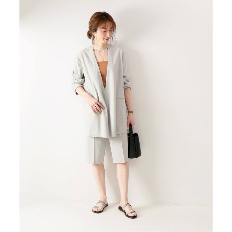 Spick and Span]コットンリネンノーカラーボクシージャケット◇[品番