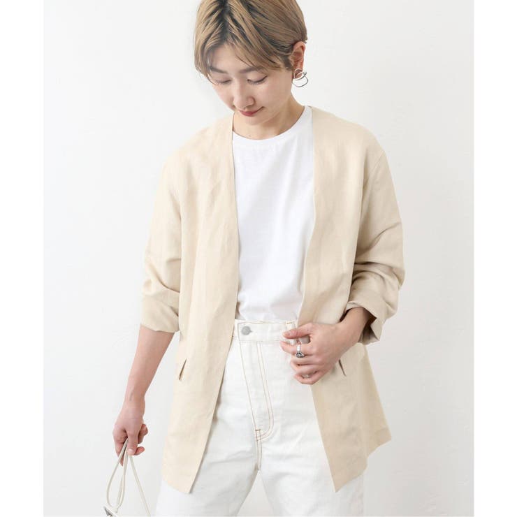 美品◆ジャーナルスタンダード麻ノーカラージャケット JOURNAL STANDARD relume（ジャーナルスタンダード レリューム