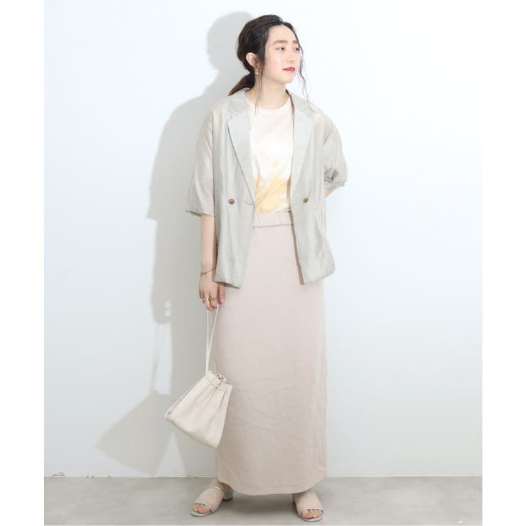 BCSTOCKベーセーストック★半袖ジャケット★Fベージュ B.C STOCK（ベーセーストック）の「ジャガード半袖ジャケット