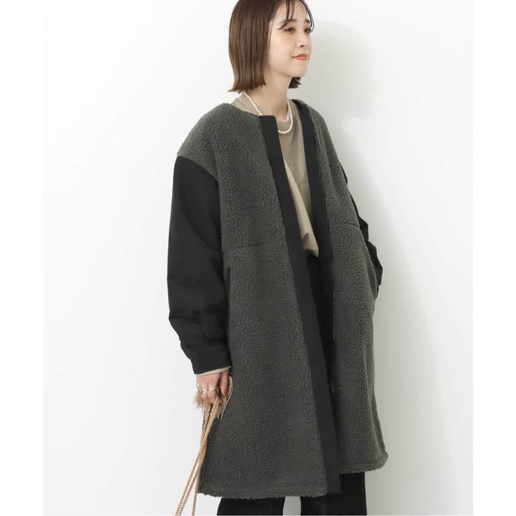 B.C STOCK フード付ボアコート ブラック B.C STOCK フード付きボアコート（ベーセーストック B.C STOCK