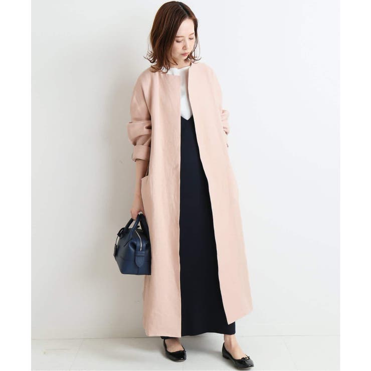 IENA]LINEN ノーカラーロングコート◇[品番：BYCW0004139]｜B.C