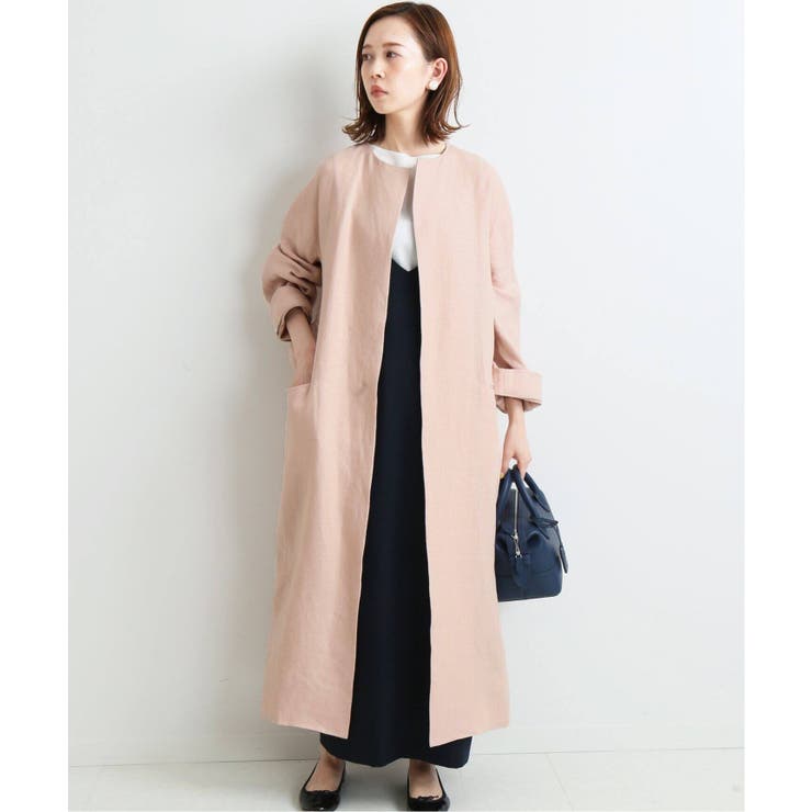 IENA]LINEN ノーカラーロングコート◇[品番：BYCW0004139]｜B.C