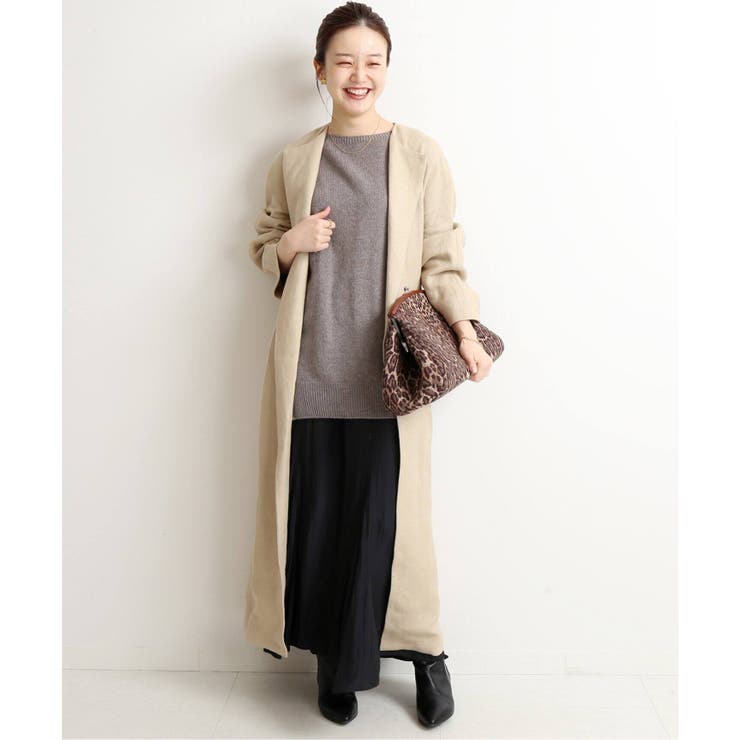 IENA]LINEN ノーカラーロングコート◇[品番：BYCW0004139]｜B.C