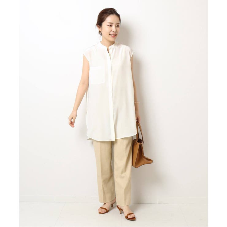 Spick and Span✨リネン コットン パンツ Spick and Span]リネンストレッチフロントボタンパンツ◇[品番