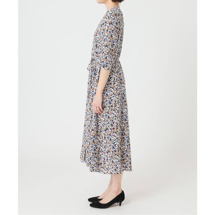 La Totalite]フラワープリントギャザースリーブVネックワンピース  