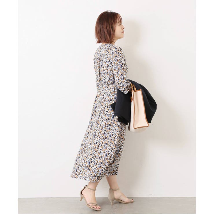La Totalite]フラワープリントギャザースリーブVネックワンピース  