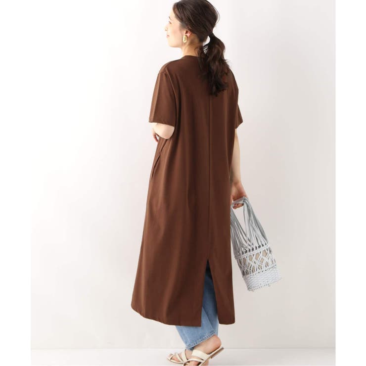 unfil  - unfil アンフィル ロング半袖Tシャツワンピース キャメル unfil アンフィル ロング半袖Tシャツワンピース キャメル
