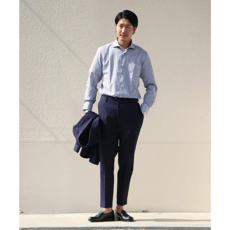 【BLACK】ロンドンストライプ ショートスリーブ カッタウェイカラーシャツ BEAMS F（ビームスF） シャツ コットン ロンドンストライプ ショート