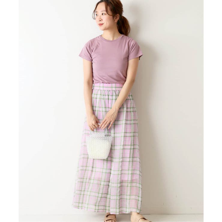 ピンク | シアーチェックSK&times;TEE SET◆ | B.C STOCK