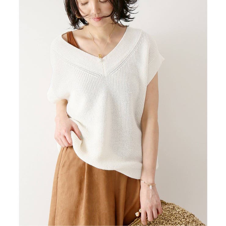Spick and Span ストローヤーンアゼベスト　ホワイト Spick and Span]ストローヤーンアゼベスト◇[品番：BYCW0003960]｜B.C