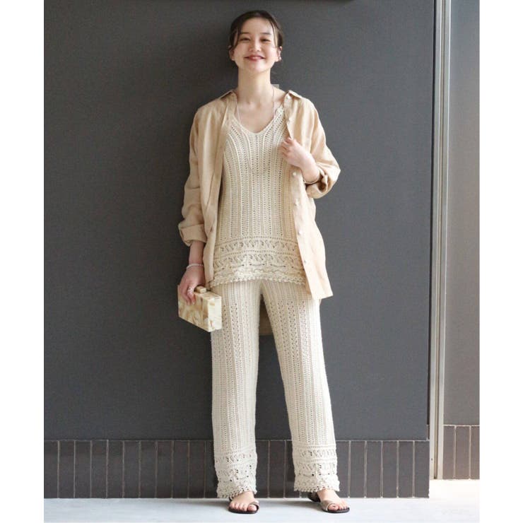 IENA - ITALY コットンレースニット プルオーバー ITALY コットンレースニット プルオーバー
