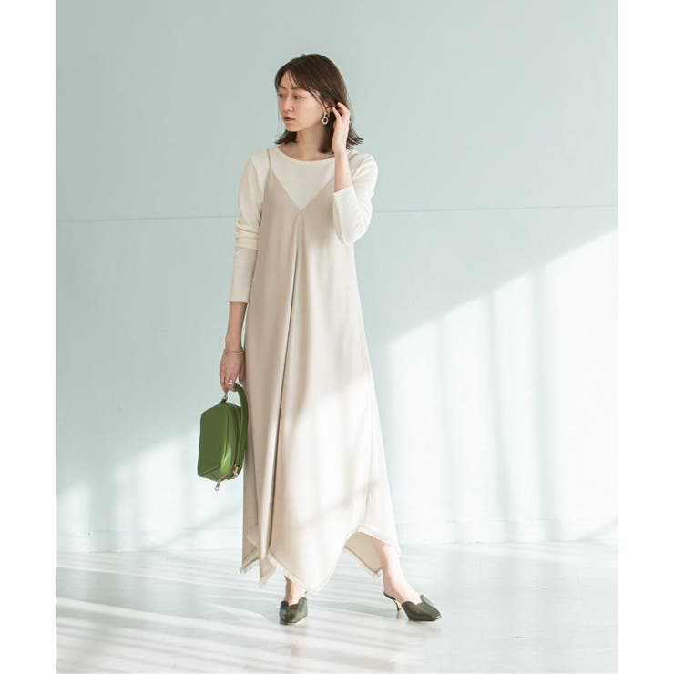 美品　ノーブル　NOBLE フリンジスカーフヘム キャミワンピース 美品 ノーブル NOBLE フリンジスカーフヘム キャミワンピース