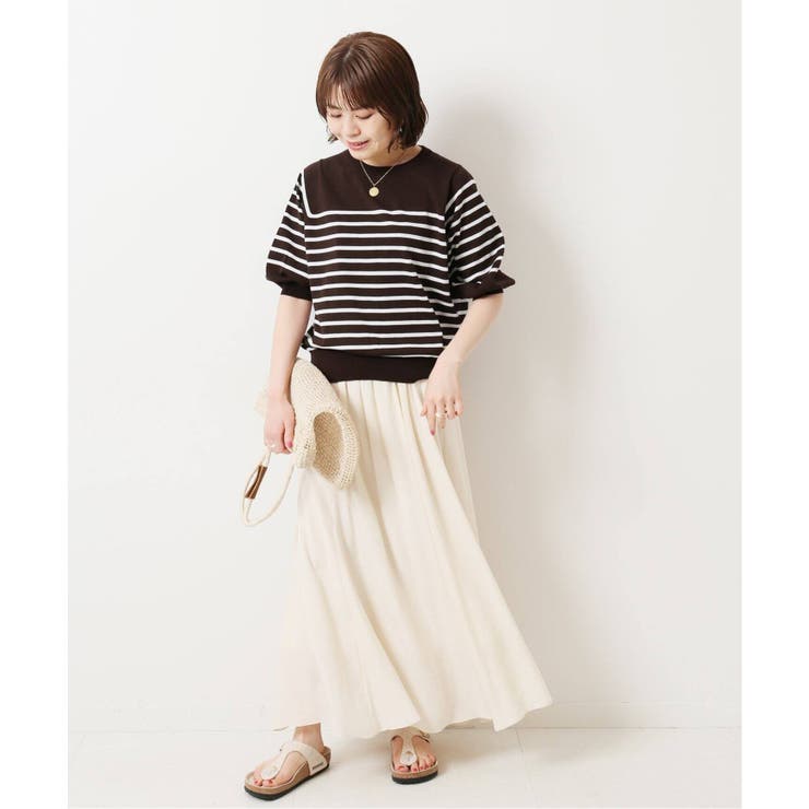 Spick and Span＞ GASSCOTTON ボーダーパフスリーブ◇[品番