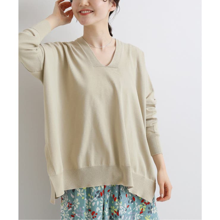 IENA＞ コットンストレッチ ワイドVネックプルオーバー◇[品番