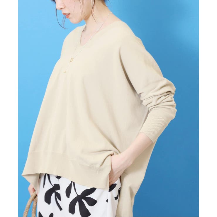 IENA＞ コットンストレッチ ワイドVネックプルオーバー◇[品番