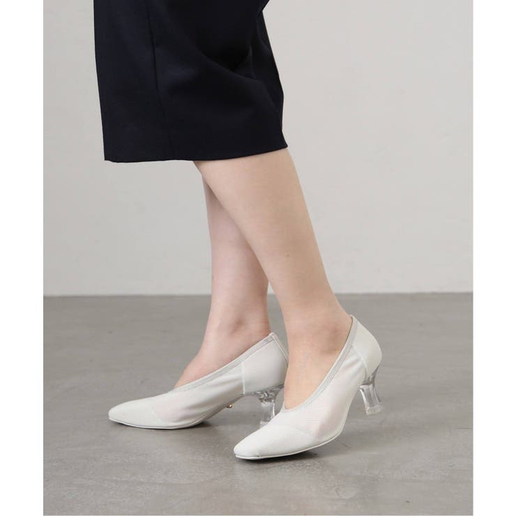 LE TALON＞ GRISE 6cmスクエアストレッチメッシュパンプス[品番