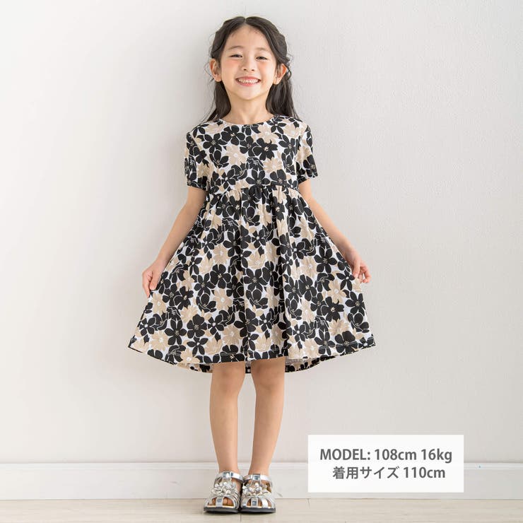 強撚スムースレトロ花柄ワンピース(80~140cm)[品番：BEBK0009022