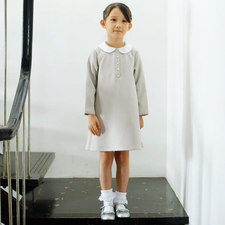 付け襟3wayパールボタンダブルクロスワンピース(100~130cm) | BeBe | 詳細画像3 