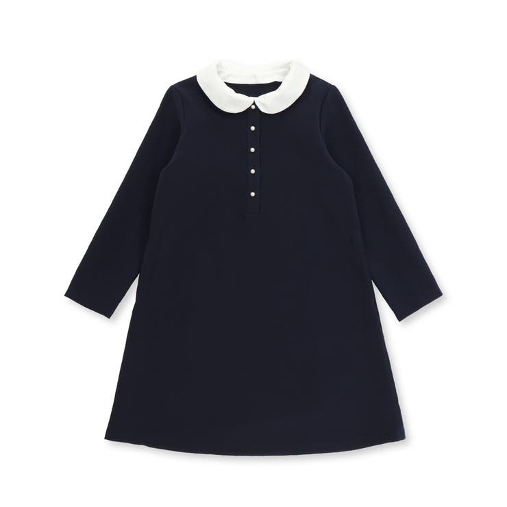 ネイビー | 付け襟3wayパールボタンダブルクロスワンピース(100~130cm) | BeBe