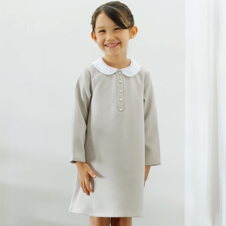 ベージュ | 付け襟3wayパールボタンダブルクロスワンピース(100~130cm) | BeBe