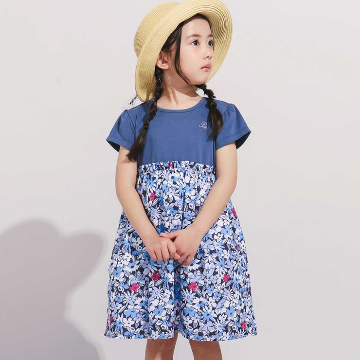 【お揃い】ドビーフラワーガーデンプリント切り替えワンピース(90~150cm) | BeBe | 詳細画像1 