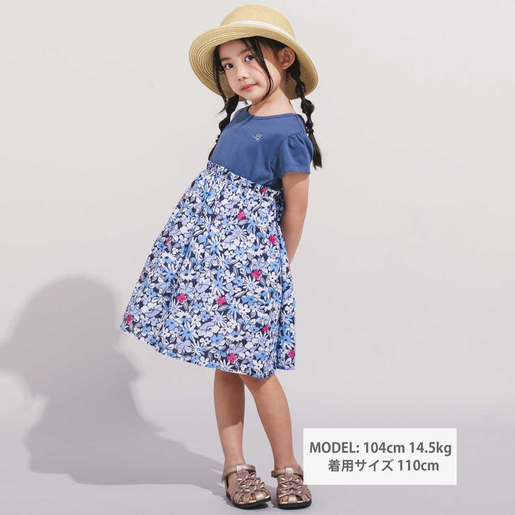 【お揃い】ドビーフラワーガーデンプリント切り替えワンピース(90~150cm) | BeBe | 詳細画像2 
