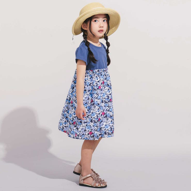 【お揃い】ドビーフラワーガーデンプリント切り替えワンピース(90~150cm) | BeBe | 詳細画像3 