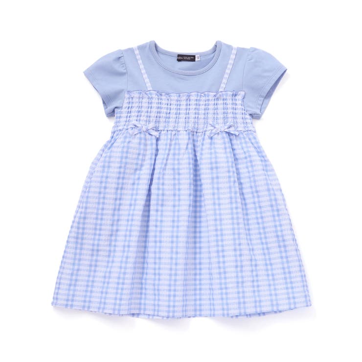 ブルー系 | ギンガムシャーリングキャミドッキングワンピース(80~150cm) | BeBe