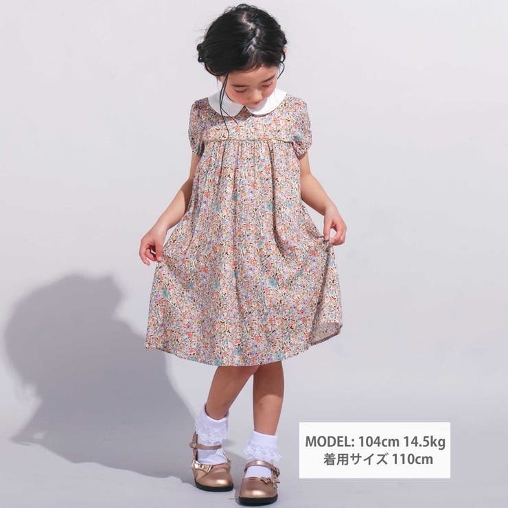 【DEVEAUX】【日本製】小花柄ラメドビー丸襟ワンピース(90~140cm) | BeBe | 詳細画像2 