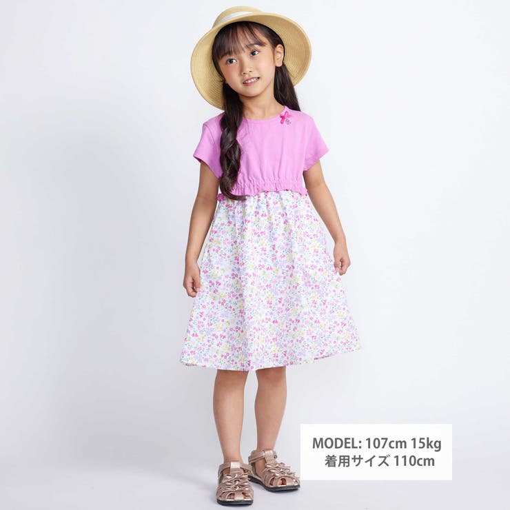 【お揃い】シャンドゥフルールプリントローン天竺切り替えワンピース(80~150c… | BeBe | 詳細画像2 