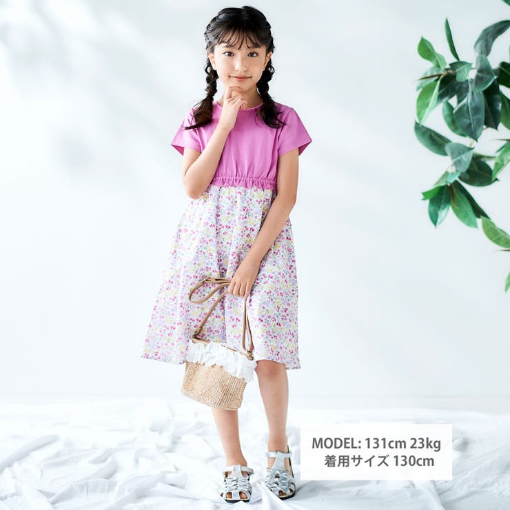 【お揃い】シャンドゥフルールプリントローン天竺切り替えワンピース(80~150c… | BeBe | 詳細画像4 