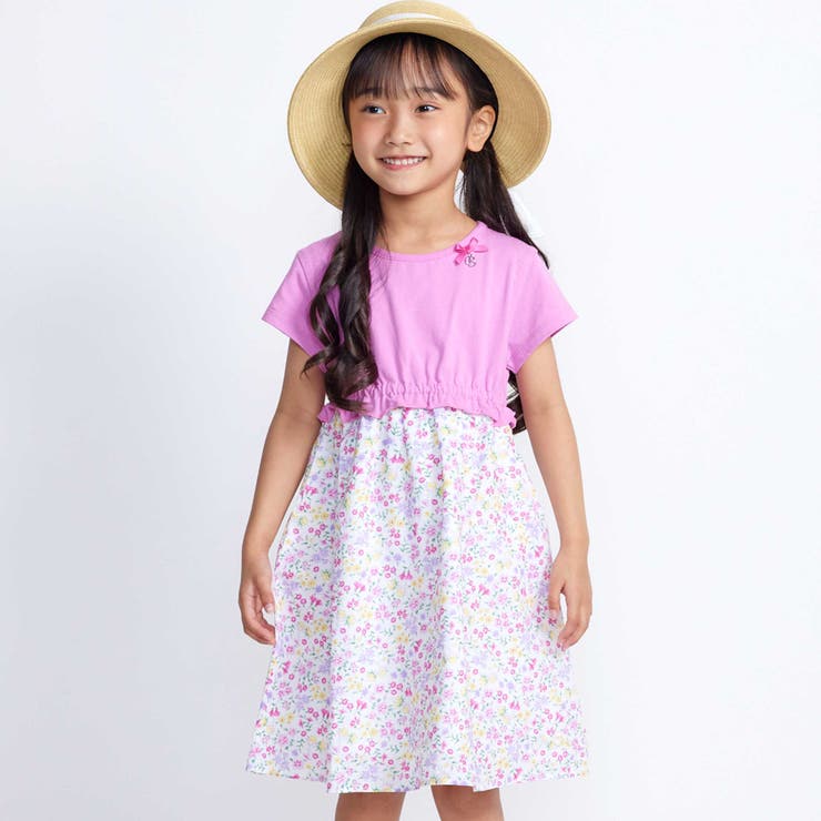 ピンク系 | 【お揃い】シャンドゥフルールプリントローン天竺切り替えワンピース(80~150c… | BeBe