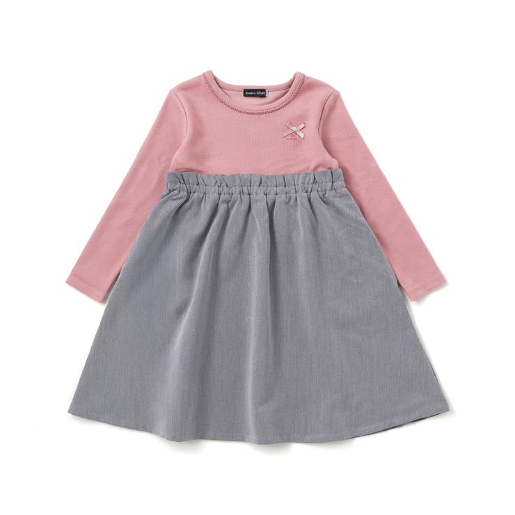 テレコ×ツイル切り替え長袖ワンピース(90~150cm) | BeBe | 詳細画像3 