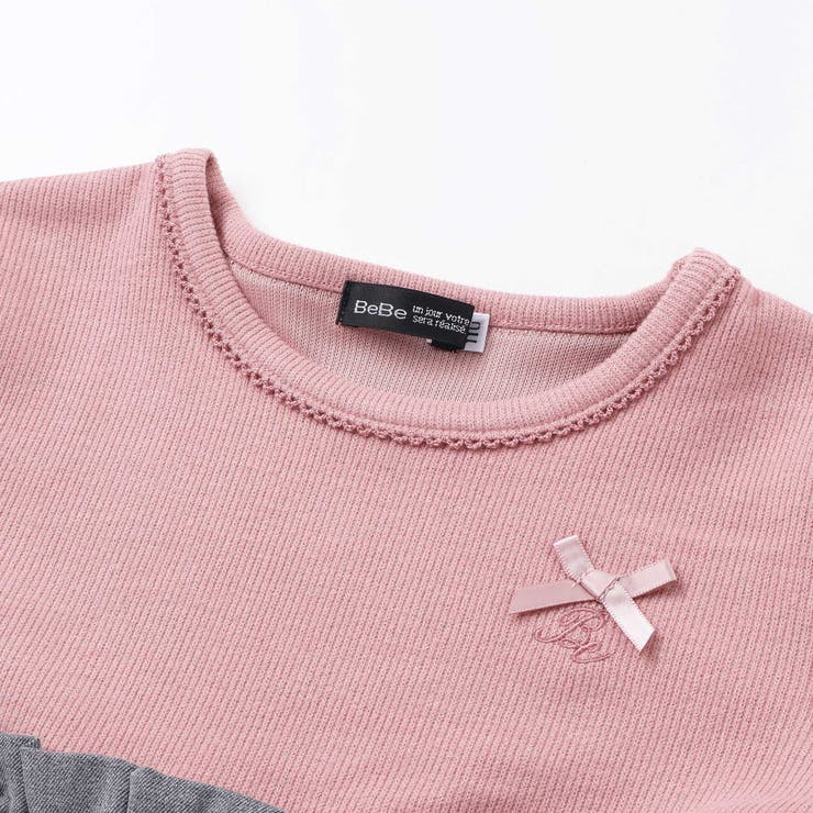 テレコ×ツイル切り替え長袖ワンピース(90~150cm) | BeBe | 詳細画像5 