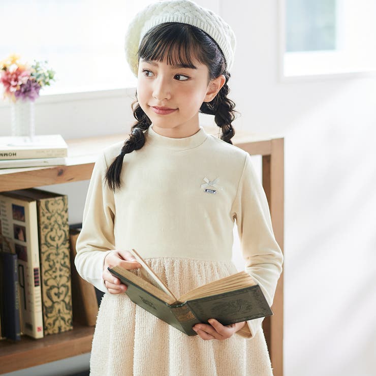 ベロア×ファンシーヤーン切り替えハイネックバルーンワンピース(90~140cm) | BeBe | 詳細画像3 