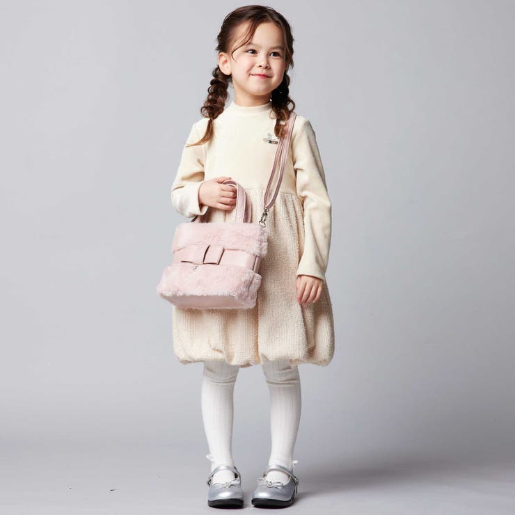 ベロア×ファンシーヤーン切り替えハイネックバルーンワンピース(90~140cm) | BeBe | 詳細画像5 