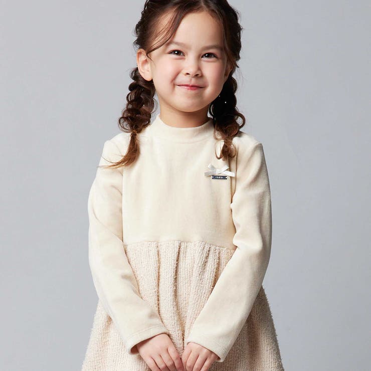 ベロア×ファンシーヤーン切り替えハイネックバルーンワンピース(90~140cm) | BeBe | 詳細画像6 