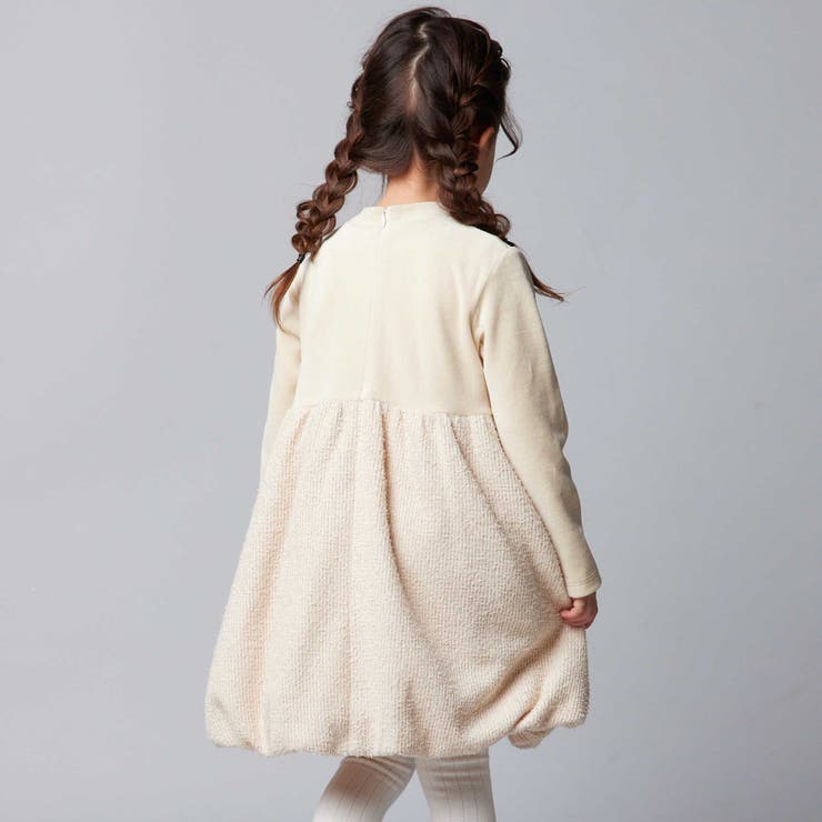 ベロア×ファンシーヤーン切り替えハイネックバルーンワンピース(90~140cm) | BeBe | 詳細画像7 