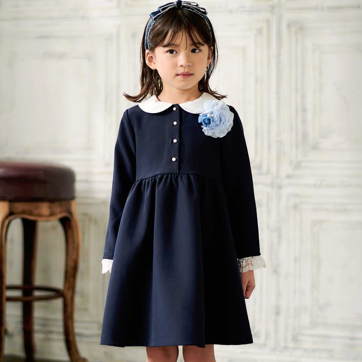 ダブルクロス3way付け襟長袖ギャザーワンピース(110~130cm) | BeBe | 詳細画像1 