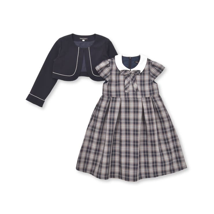 ボレロ+リボンタイ付きチェックワンピースアンサンブル(110~130cm) | BeBe | 詳細画像5 