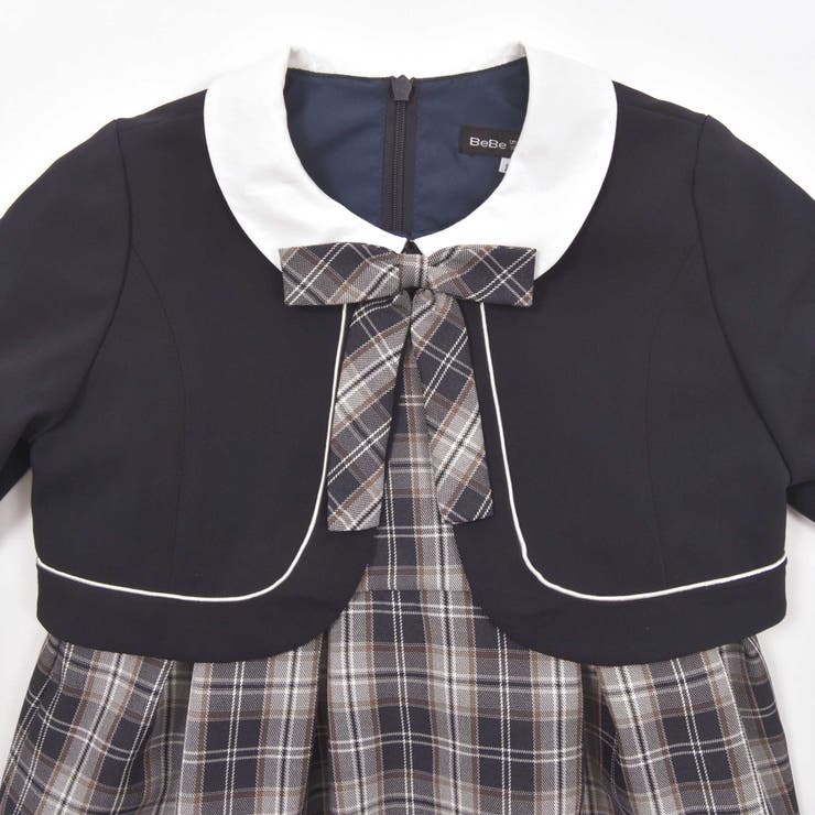 ボレロ+リボンタイ付きチェックワンピースアンサンブル(110~130cm) | BeBe | 詳細画像7 